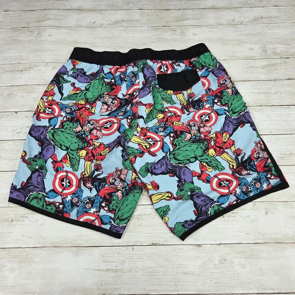 Marvel Avengers Board Shorts Swim Trunks Mens Large Blue Comic Book Print